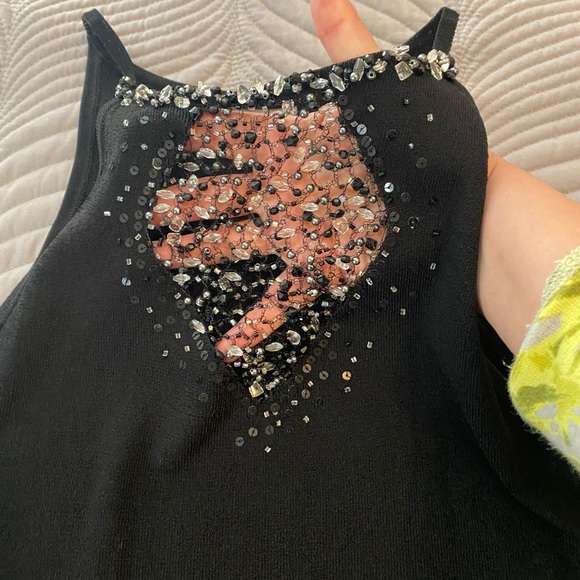 Tristan & Iseut beaded black sleeveless top. Clear & jet beads. Size M - Picture 6 of 6
